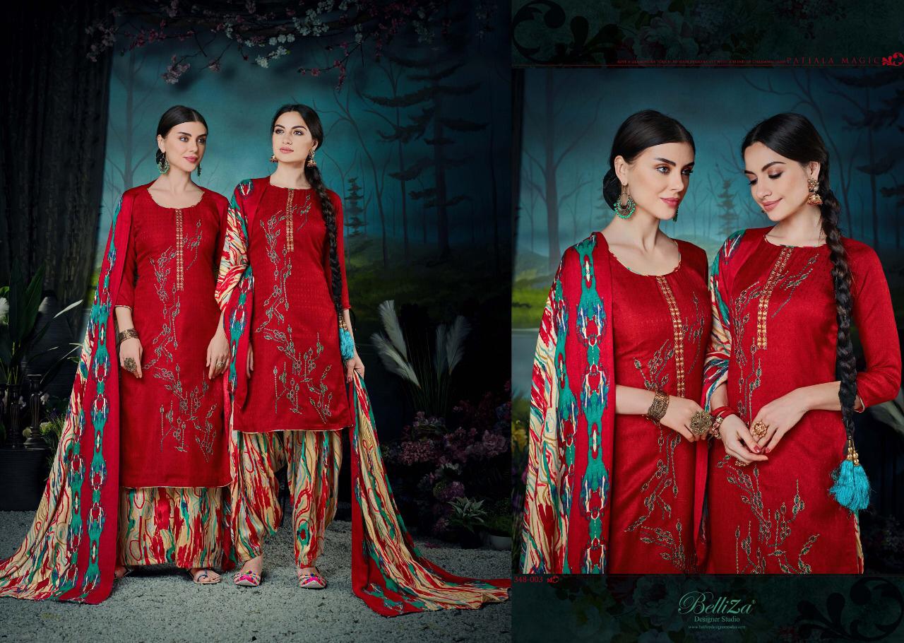 Belliza Designer Patiyala Magic Pashmina Printed Suits Catalog