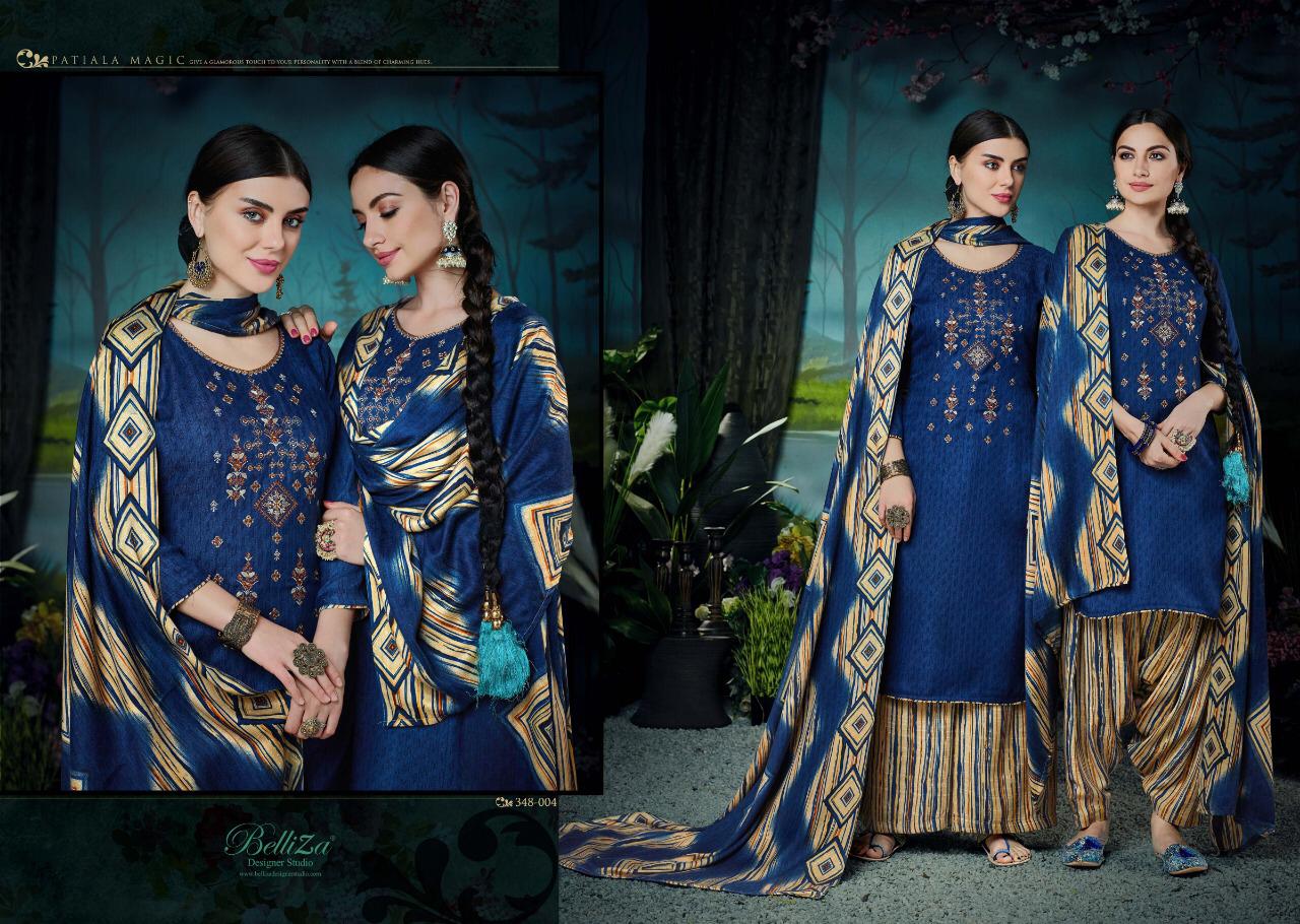 Belliza Designer Patiyala Magic Pashmina Printed Suits Catalog