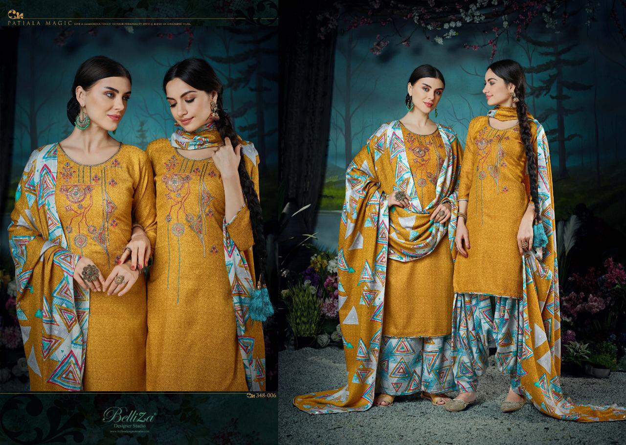 Belliza Designer Patiyala Magic Pashmina Printed Suits Catalog