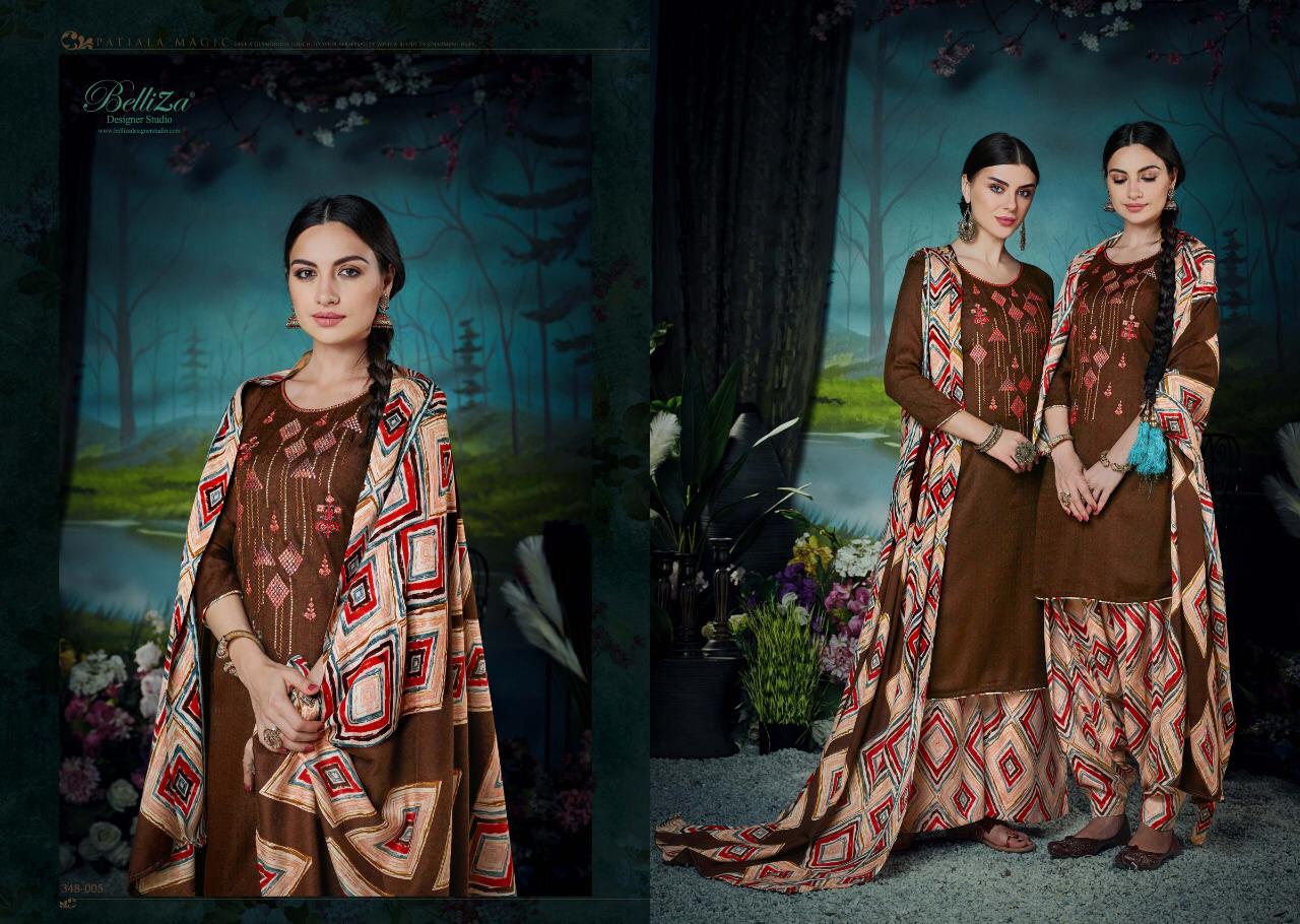 Belliza Designer Patiyala Magic Pashmina Printed Suits Catalog