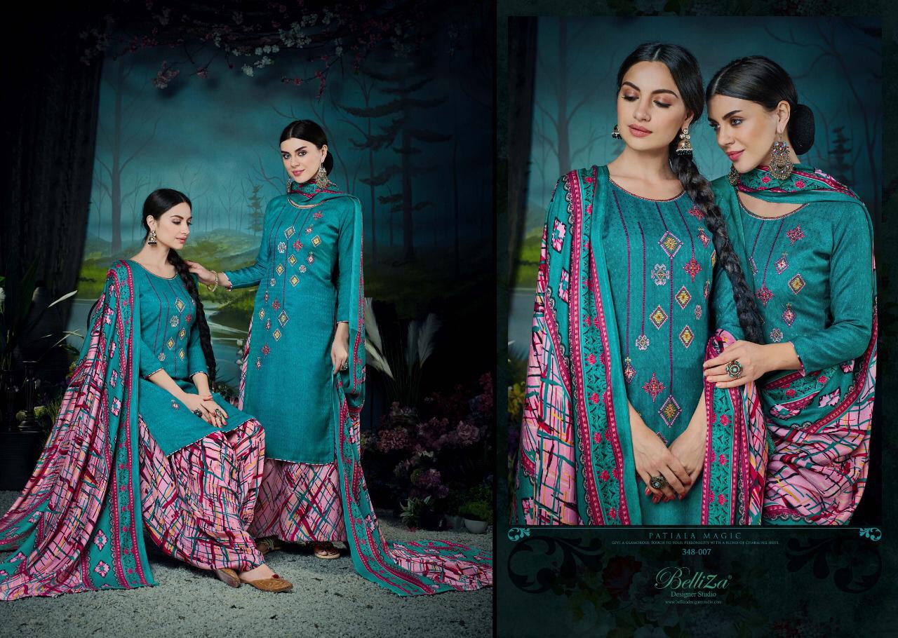 Belliza Designer Patiyala Magic Pashmina Printed Suits Catalog