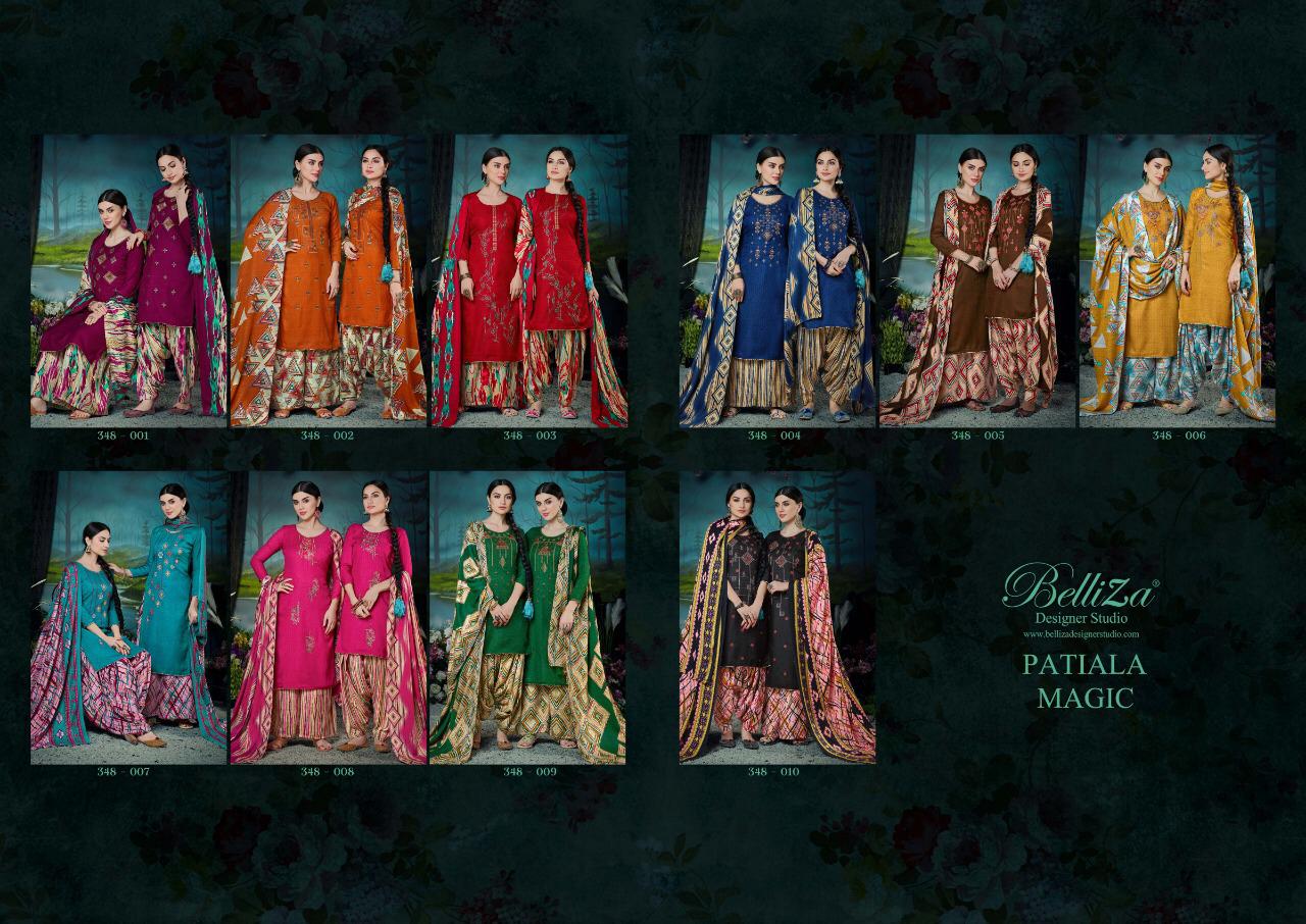 Belliza Designer Patiyala Magic Pashmina Printed Suits Catalog