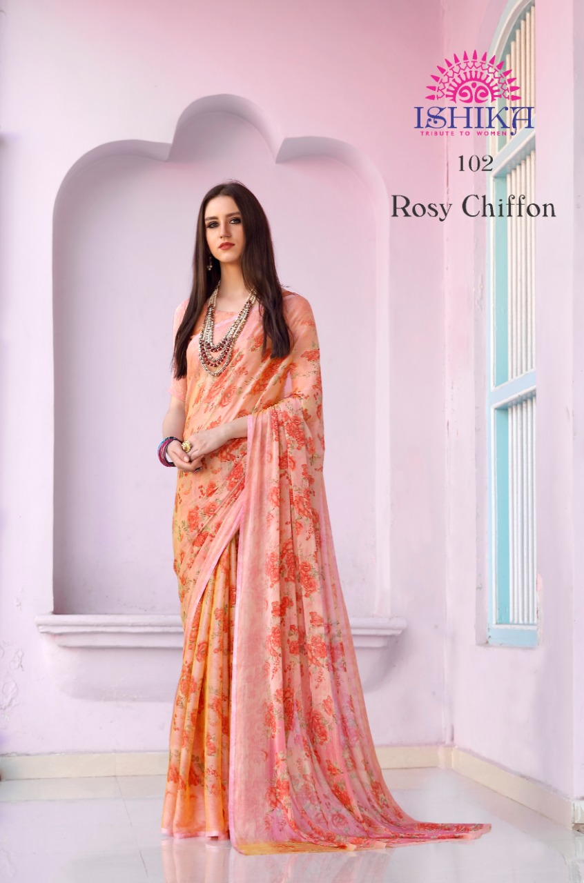 Ishika Saree Rosy Chiffon Printed Formal Wear Saree Online Shopping