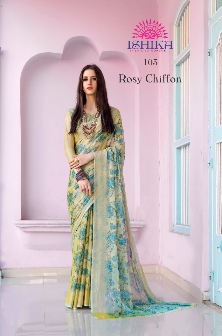 Ishika Saree Rosy Chiffon Printed Formal Wear Saree Online Shopping