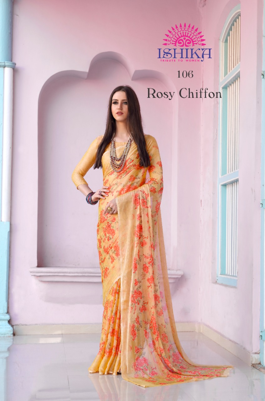 Ishika Saree Rosy Chiffon Printed Formal Wear Saree Online Shopping