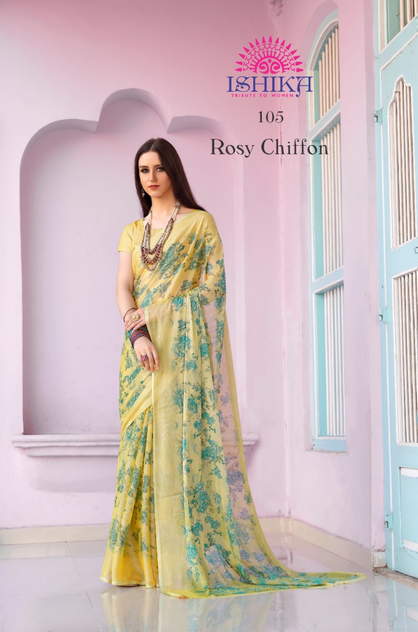 Ishika Saree Rosy Chiffon Printed Formal Wear Saree Online Shopping