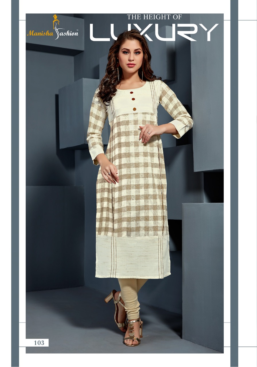 Manisha Fashion Mannat Cotton Checks Long Casual Wear Kurti Catalogue