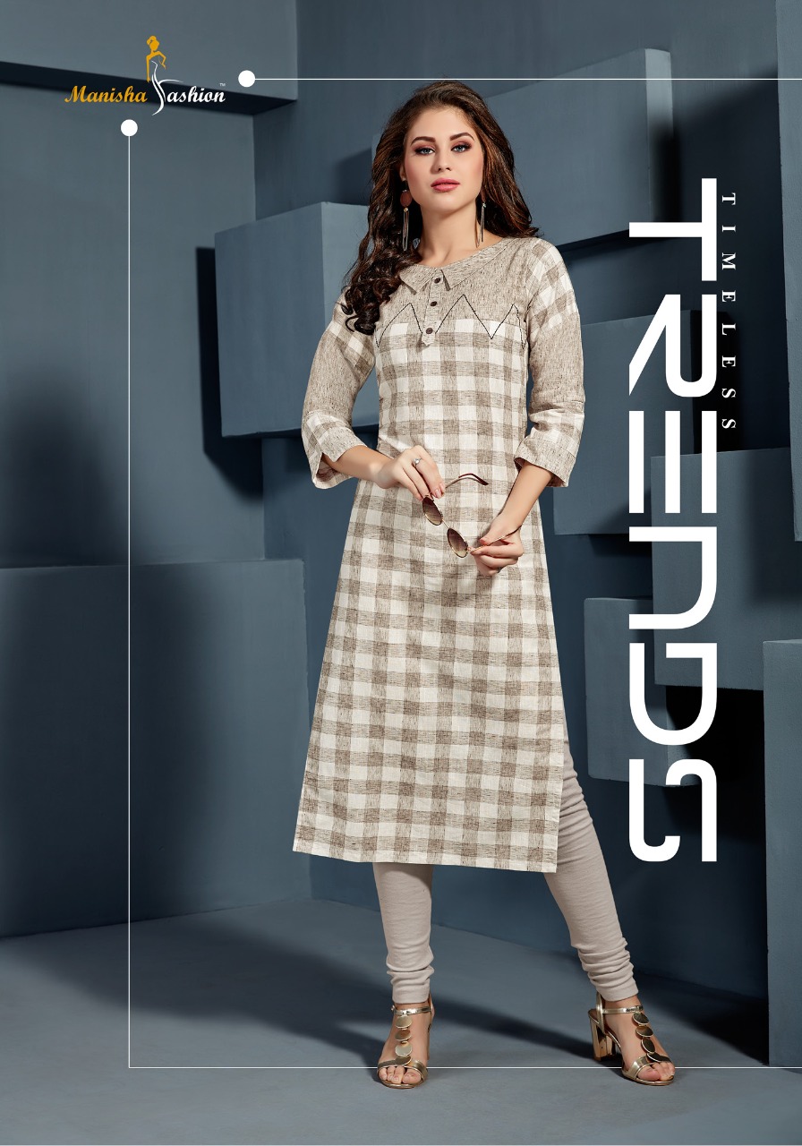 Manisha Fashion Mannat Cotton Checks Long Casual Wear Kurti Catalogue