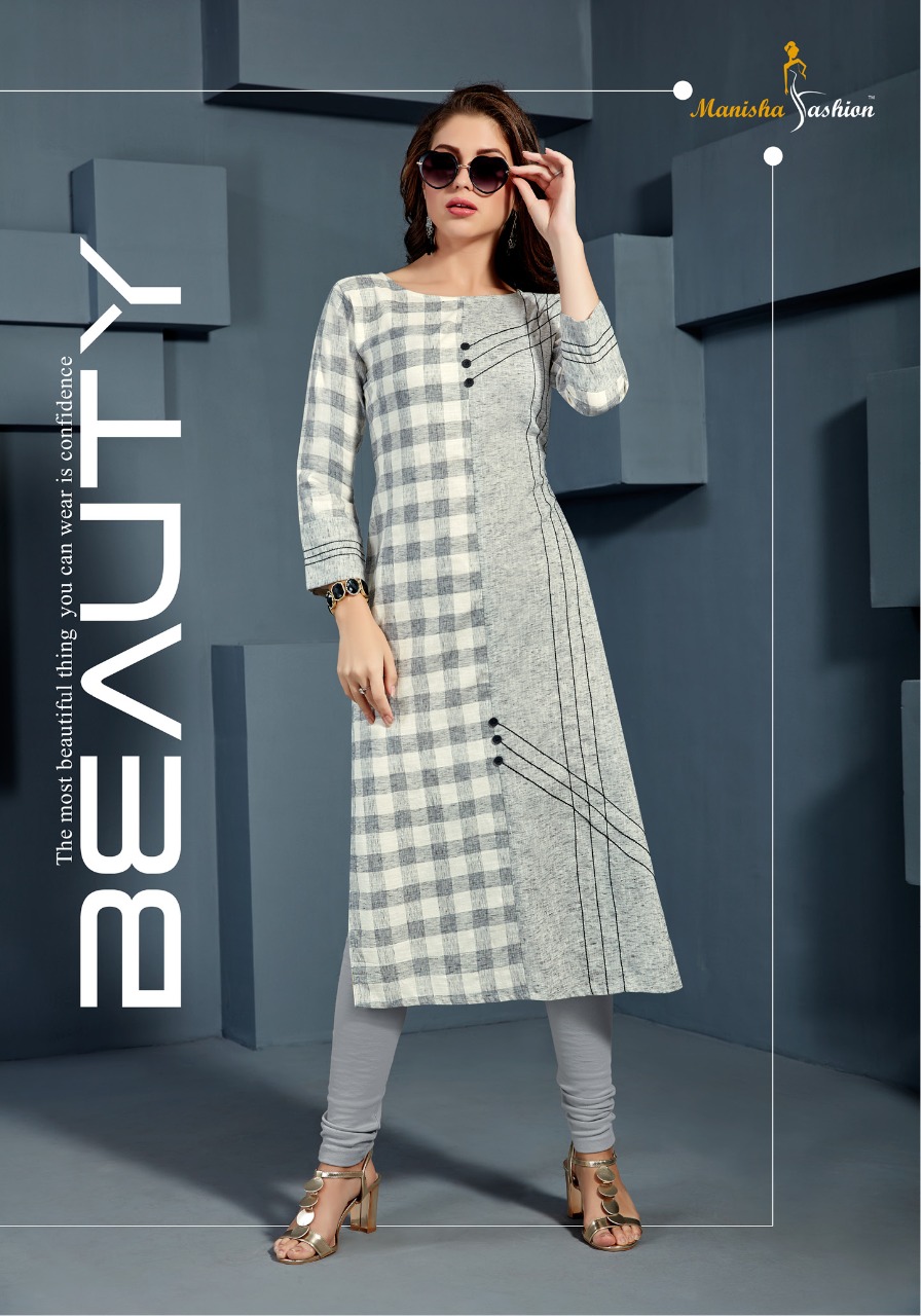 Manisha Fashion Mannat Cotton Checks Long Casual Wear Kurti Catalogue