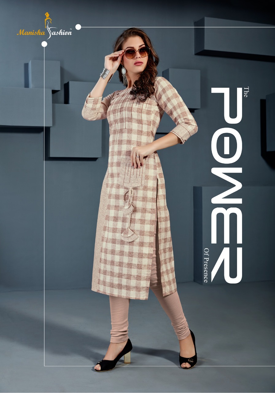 Manisha Fashion Mannat Cotton Checks Long Casual Wear Kurti Catalogue