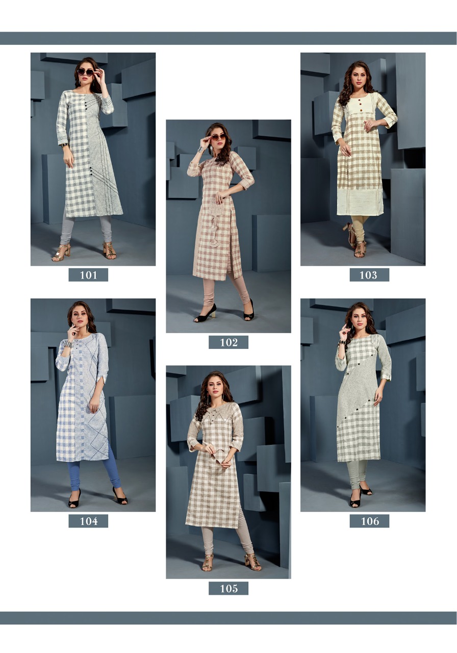 Manisha Fashion Mannat Cotton Checks Long Casual Wear Kurti Catalogue