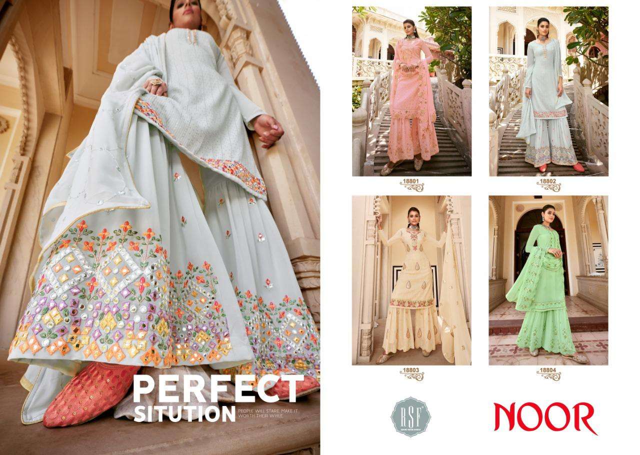 Rsf Present Noor Georgette Heavy Embroidery Sharara Style Salwar Kameez