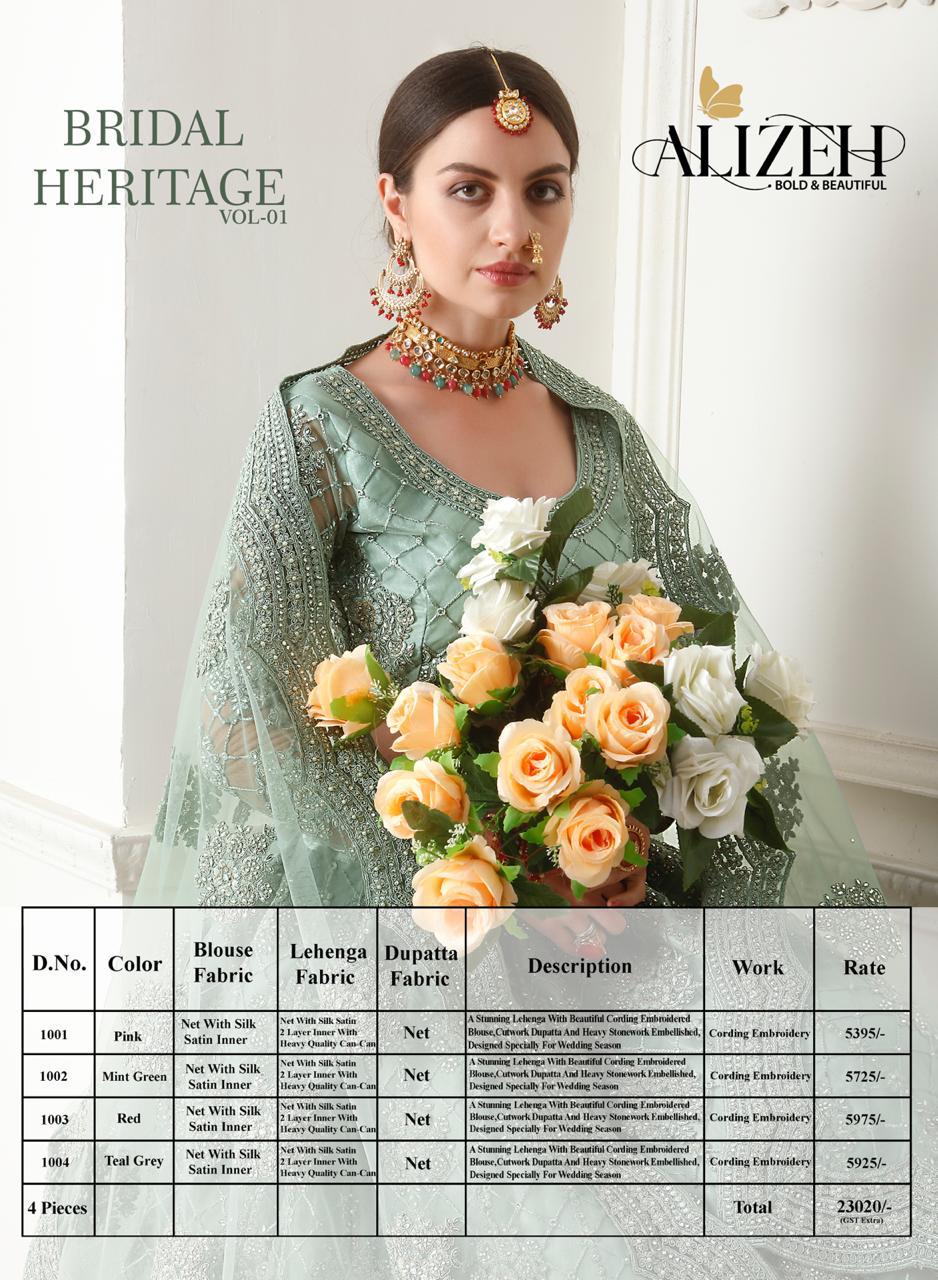 Alizeh Official Present Bridal Heritage Vol 1 Heavy Net Wedding Collection Lehengas