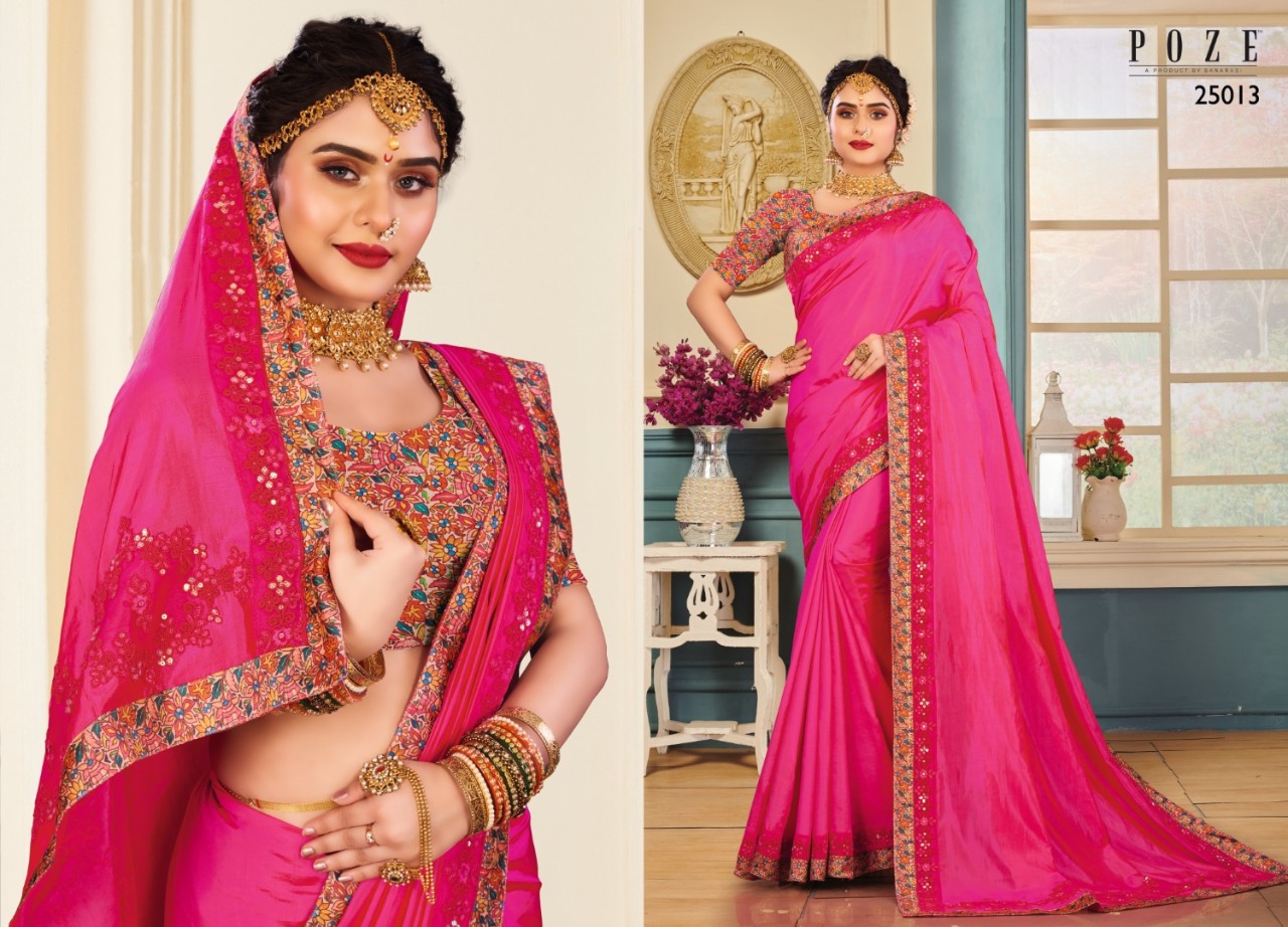 Patang Saree Present Poze Victoria Embroidery With Digital Border Party Wear Saree