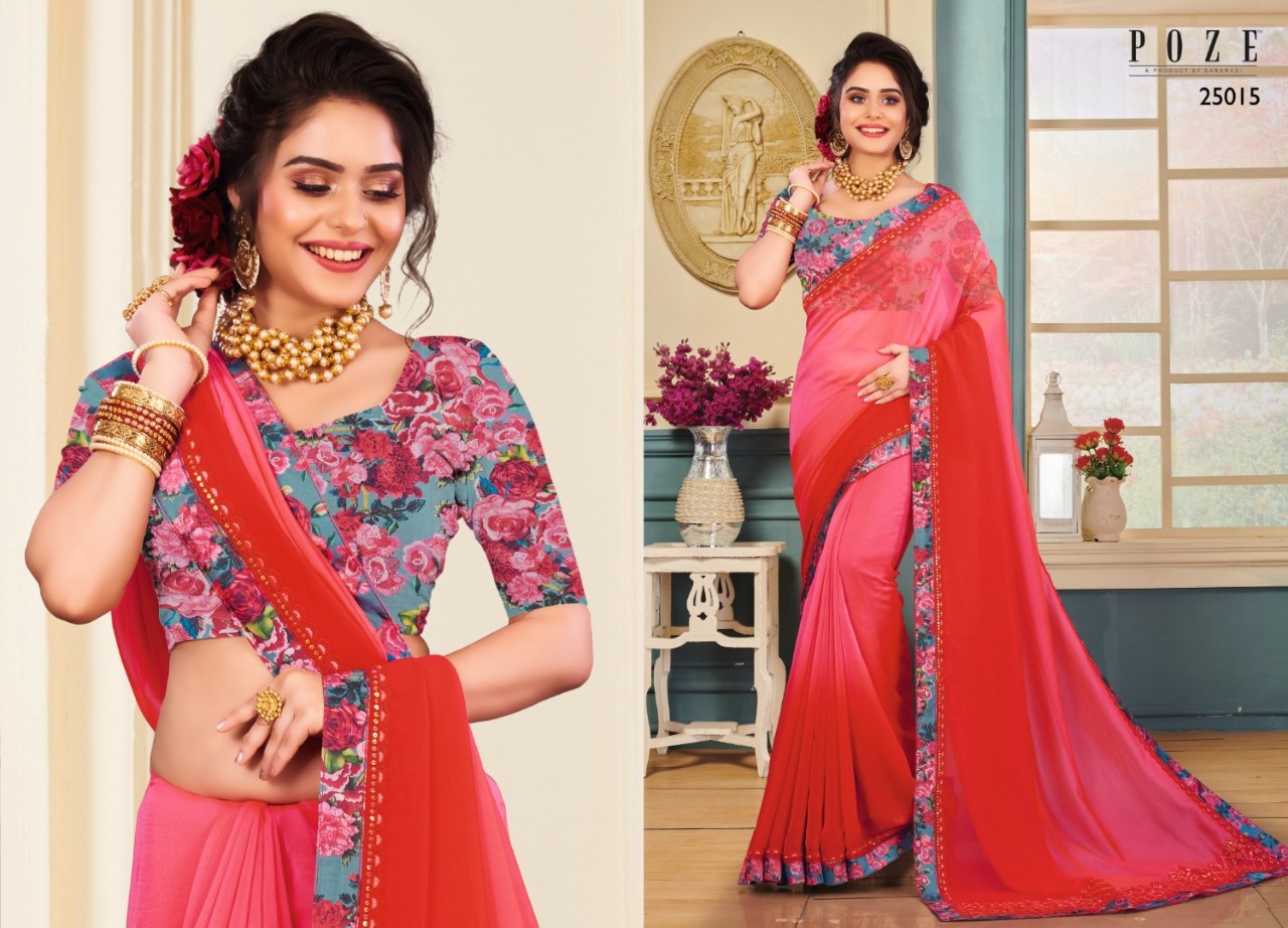 Patang Saree Present Poze Victoria Embroidery With Digital Border Party Wear Saree