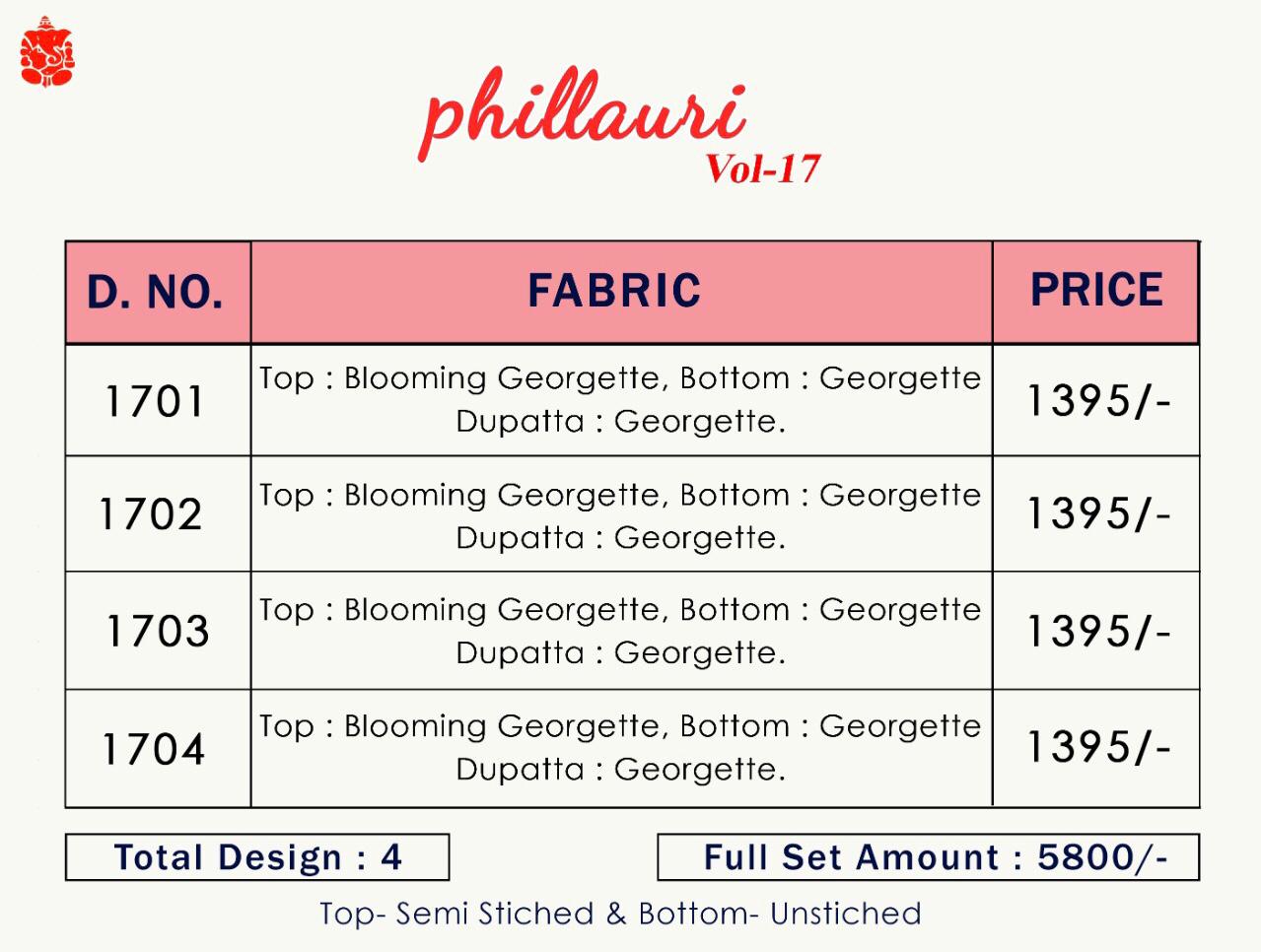 Phillauri Vol 17 By Kesari Exports Georgette Embroidery Sharara Style Dress Materials