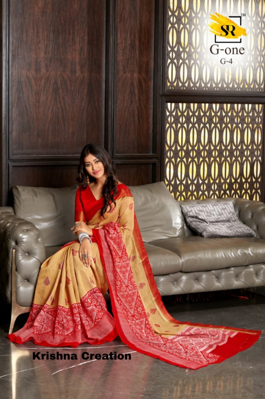 Sr Brand Launch G One Cotton Fancy Fabrics Sarees Authorized Supplier In Surat