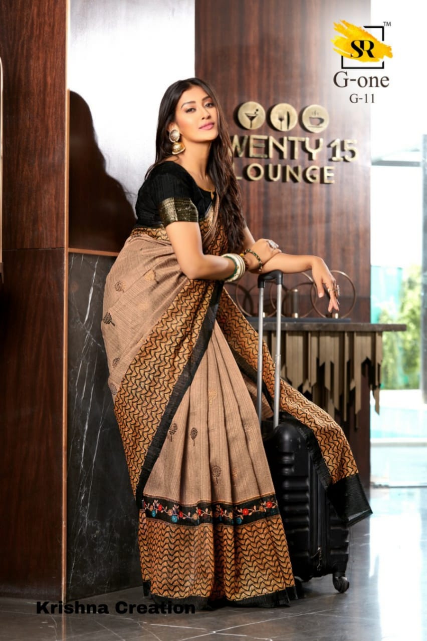 Sr Brand Launch G One Cotton Fancy Fabrics Sarees Authorized Supplier In Surat