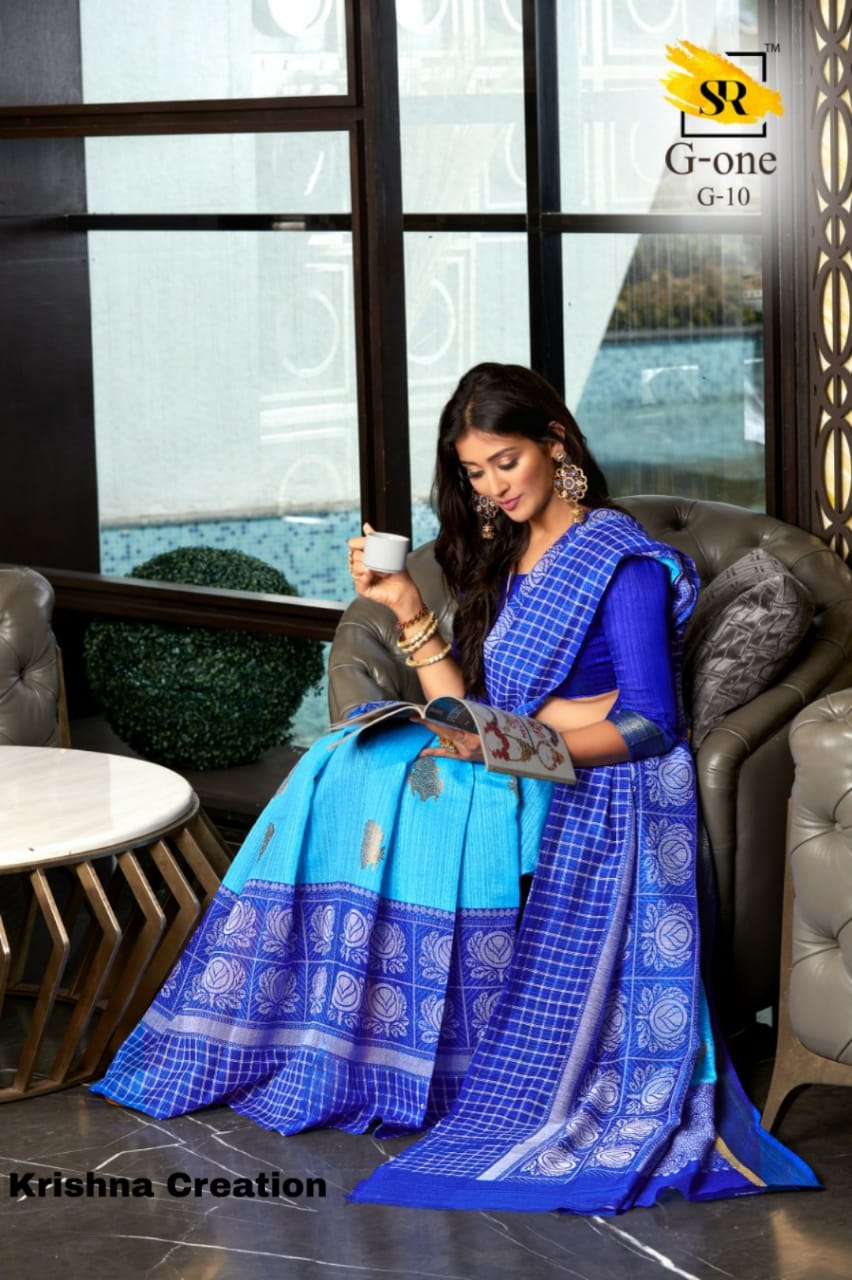 Sr Brand Launch G One Cotton Fancy Fabrics Sarees Authorized Supplier In Surat