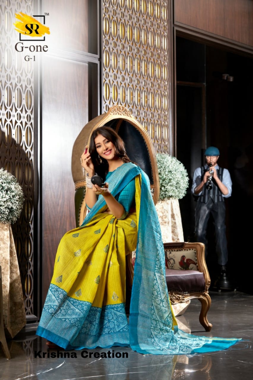 Sr Brand Launch G One Cotton Fancy Fabrics Sarees Authorized Supplier In Surat