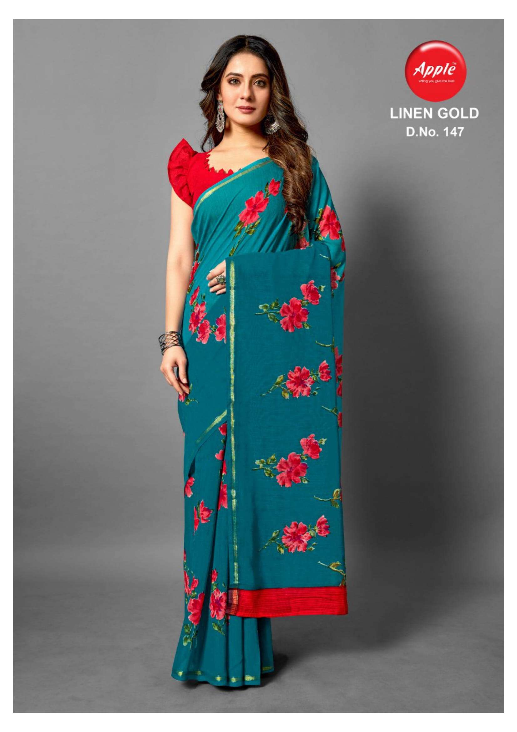 Apple Saree Linen Gold Color Matching Beautiful Designs Collection At Best Place In Surat