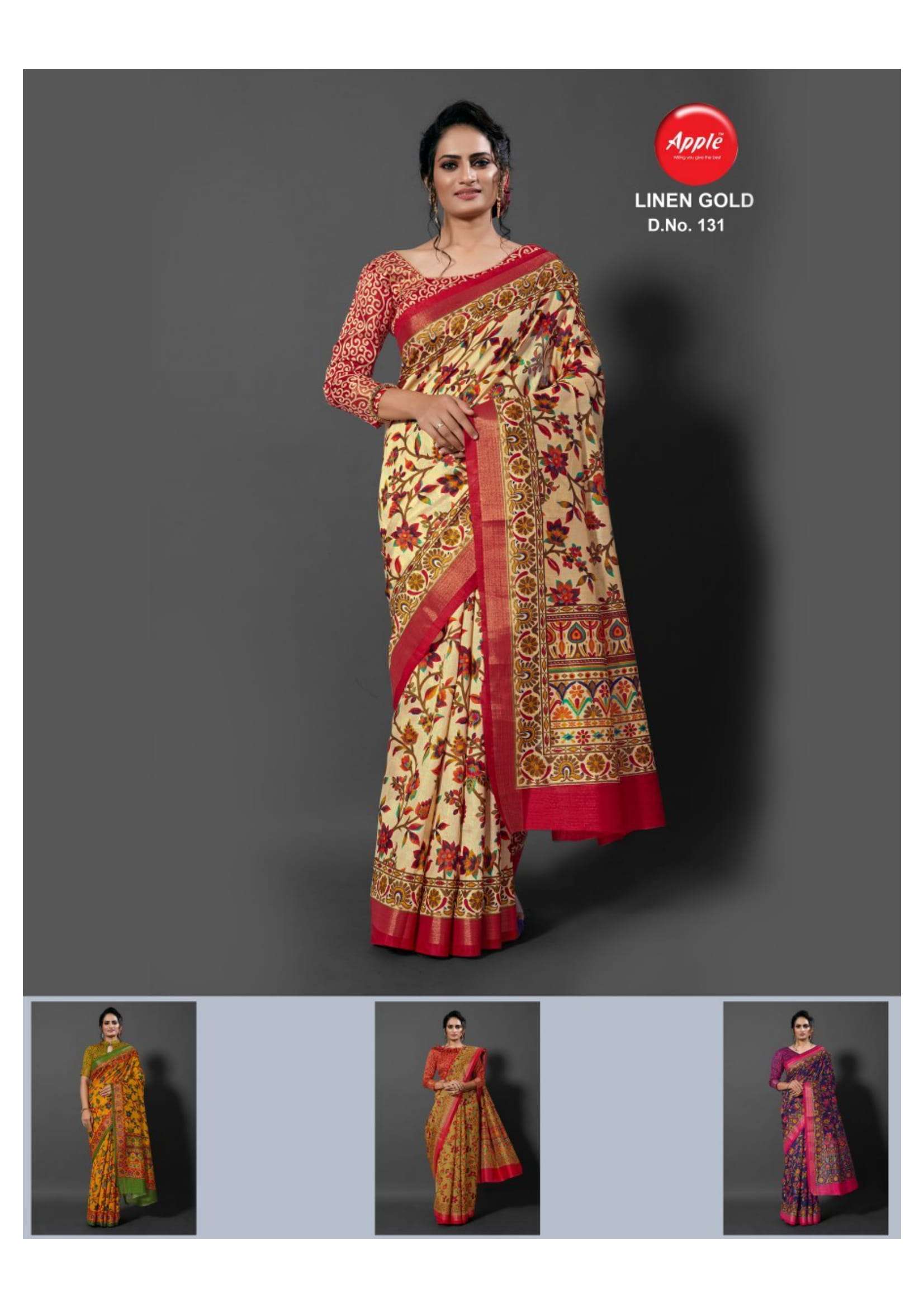 Apple Saree Linen Gold Color Matching Beautiful Designs Collection At Best Place In Surat