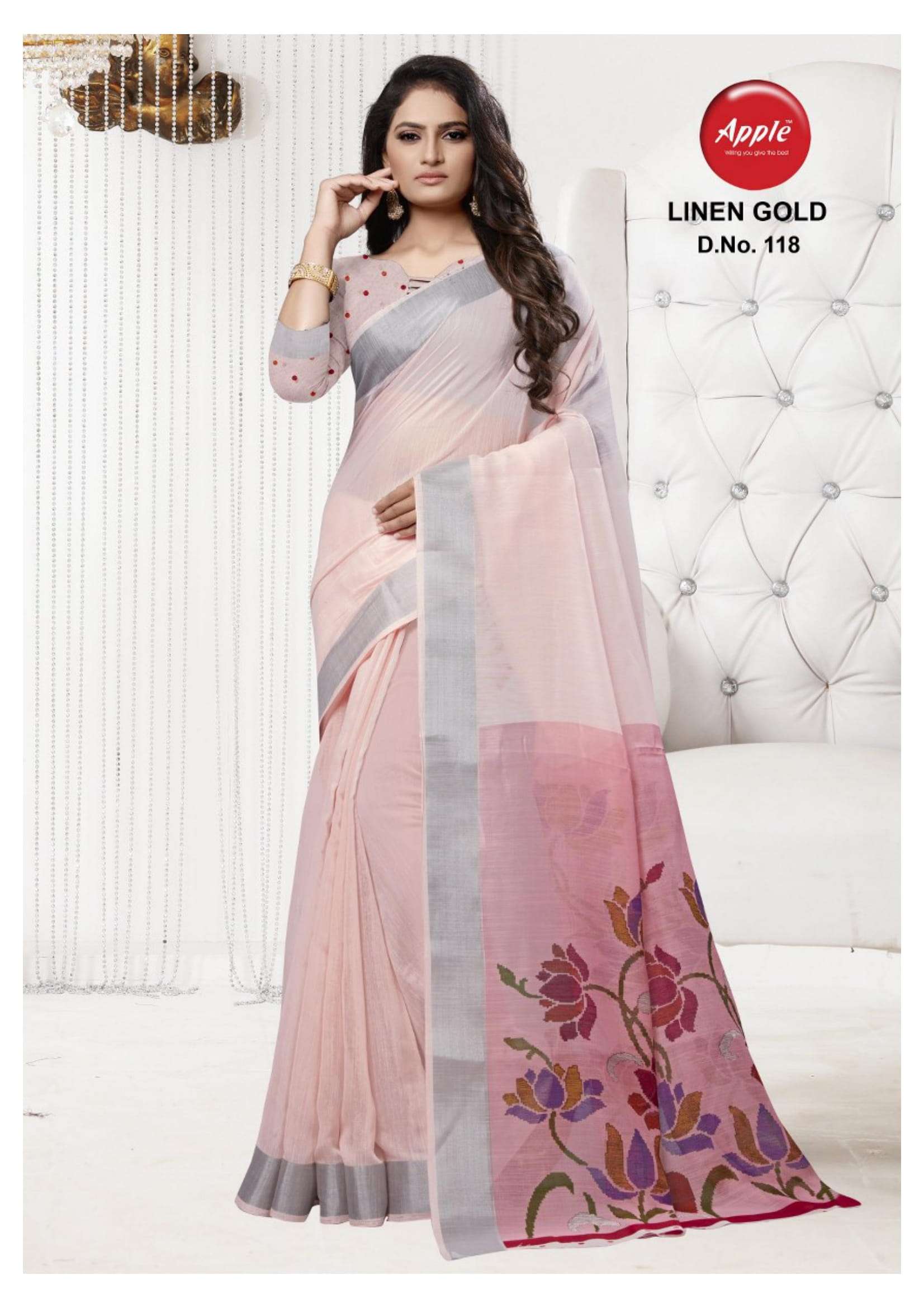 Apple Saree Linen Gold Color Matching Beautiful Designs Collection At Best Place In Surat