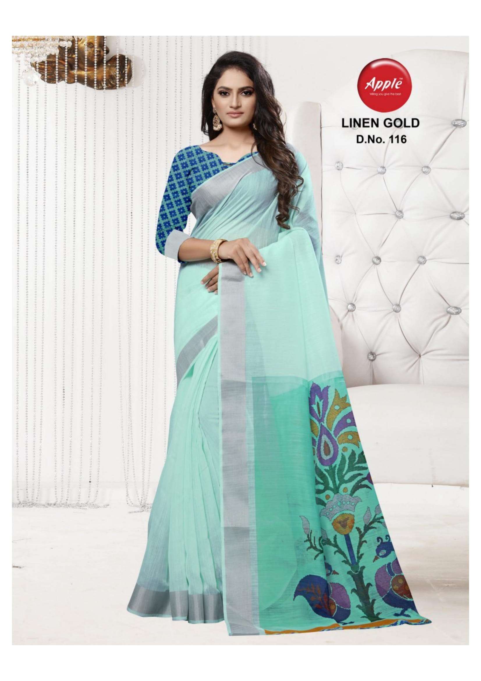 Apple Saree Linen Gold Color Matching Beautiful Designs Collection At Best Place In Surat