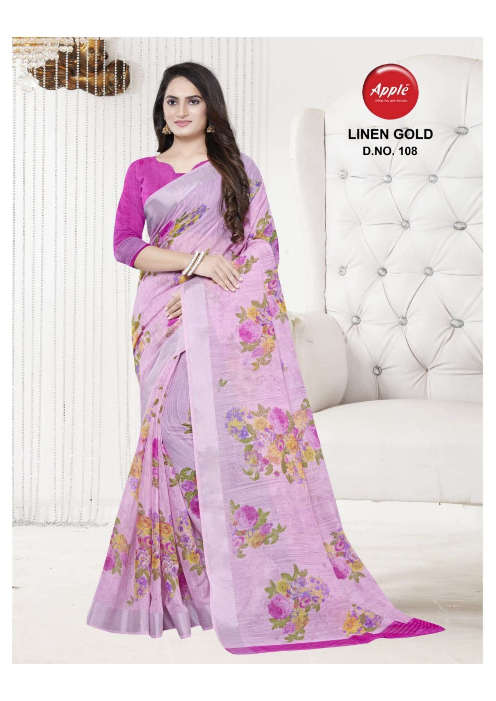 Apple Saree Linen Gold Color Matching Beautiful Designs Collection At Best Place In Surat