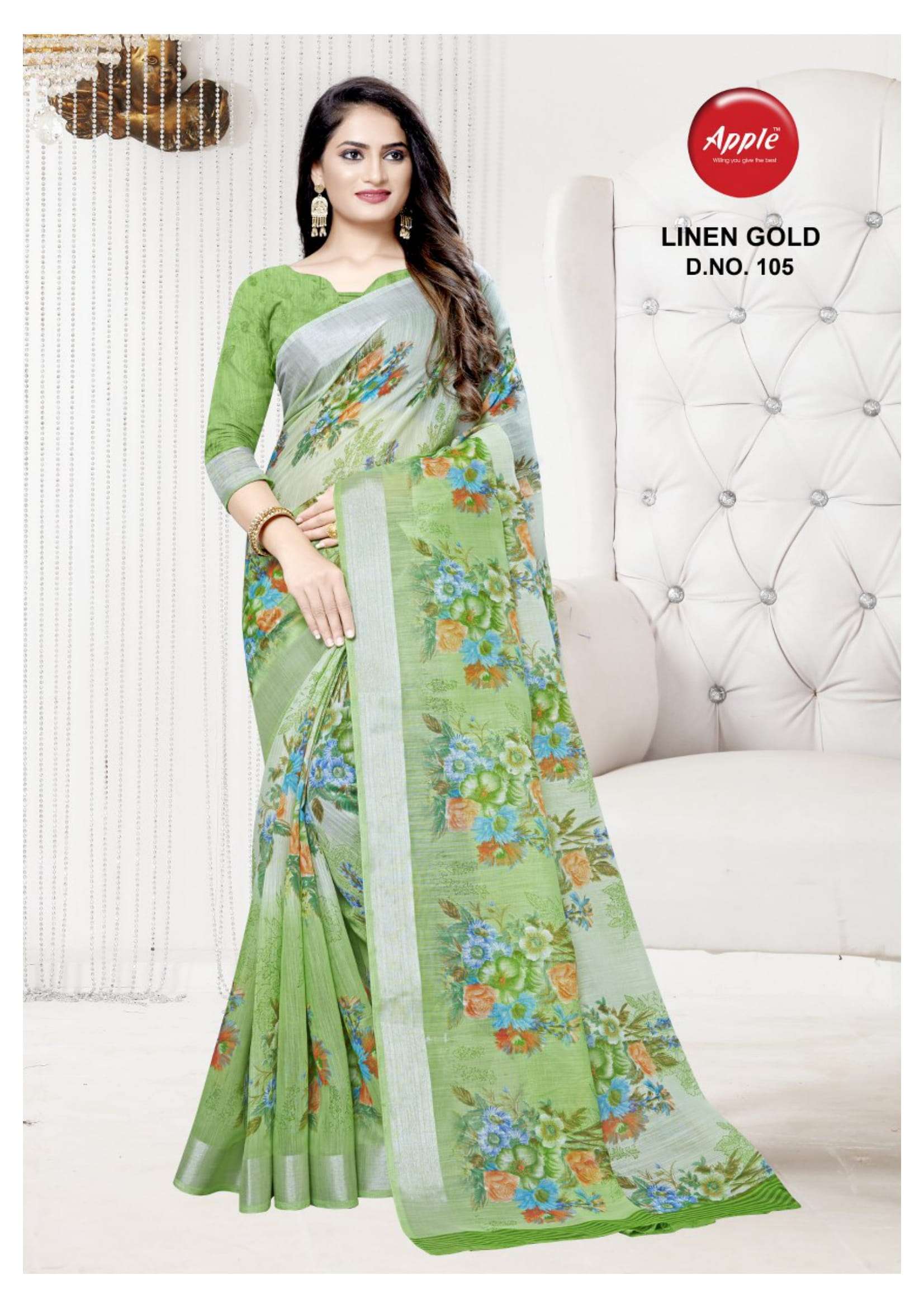 Apple Saree Linen Gold Color Matching Beautiful Designs Collection At Best Place In Surat