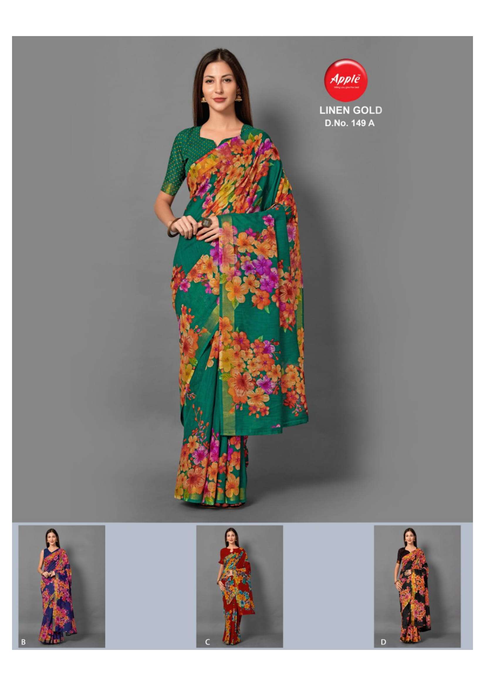 Apple Saree Linen Gold Color Matching Beautiful Designs Collection At Best Place In Surat