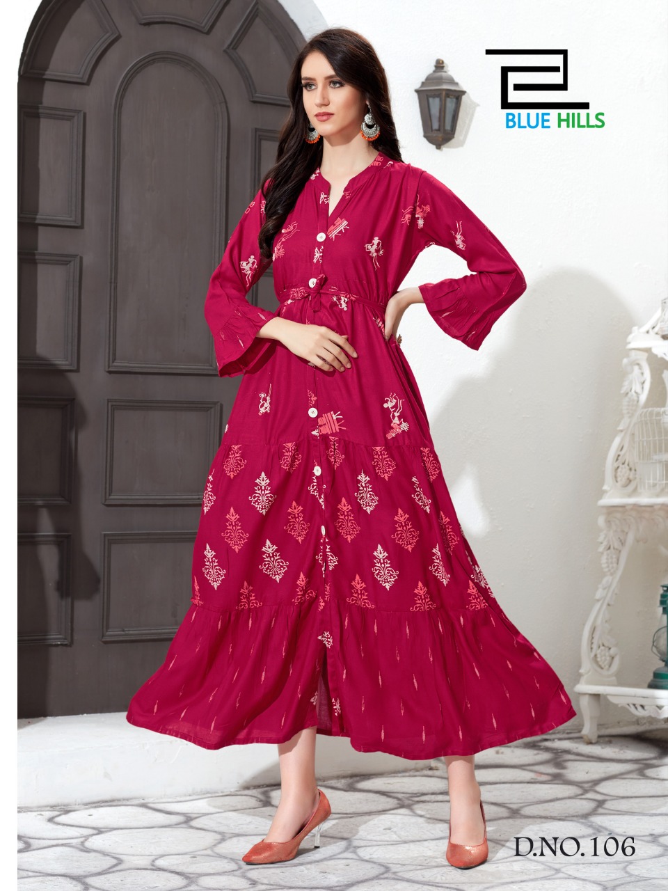 Bournville By Blue Hills Rayon Multi Color Long Gown Kurti Designs