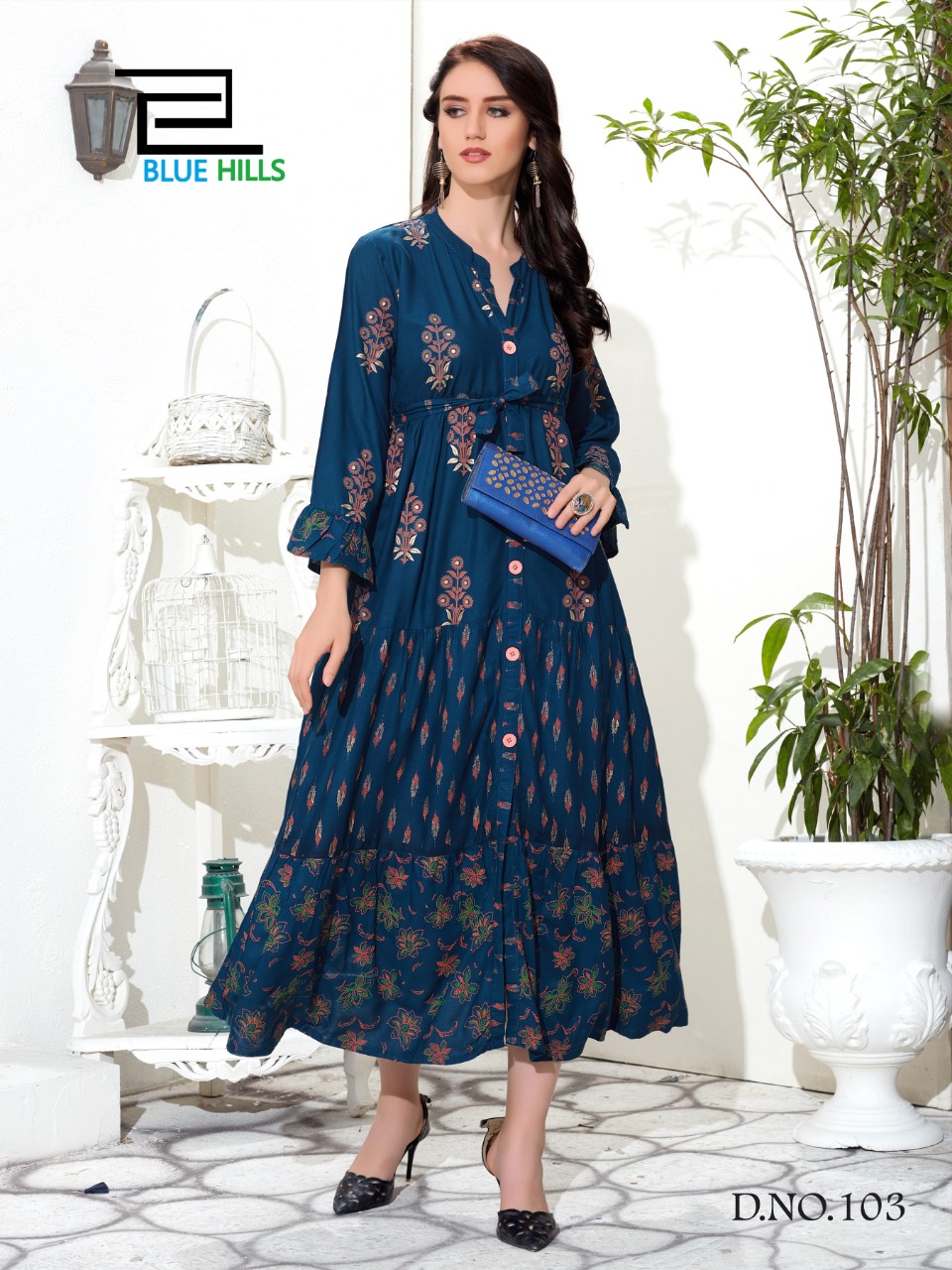 Bournville By Blue Hills Rayon Multi Color Long Gown Kurti Designs