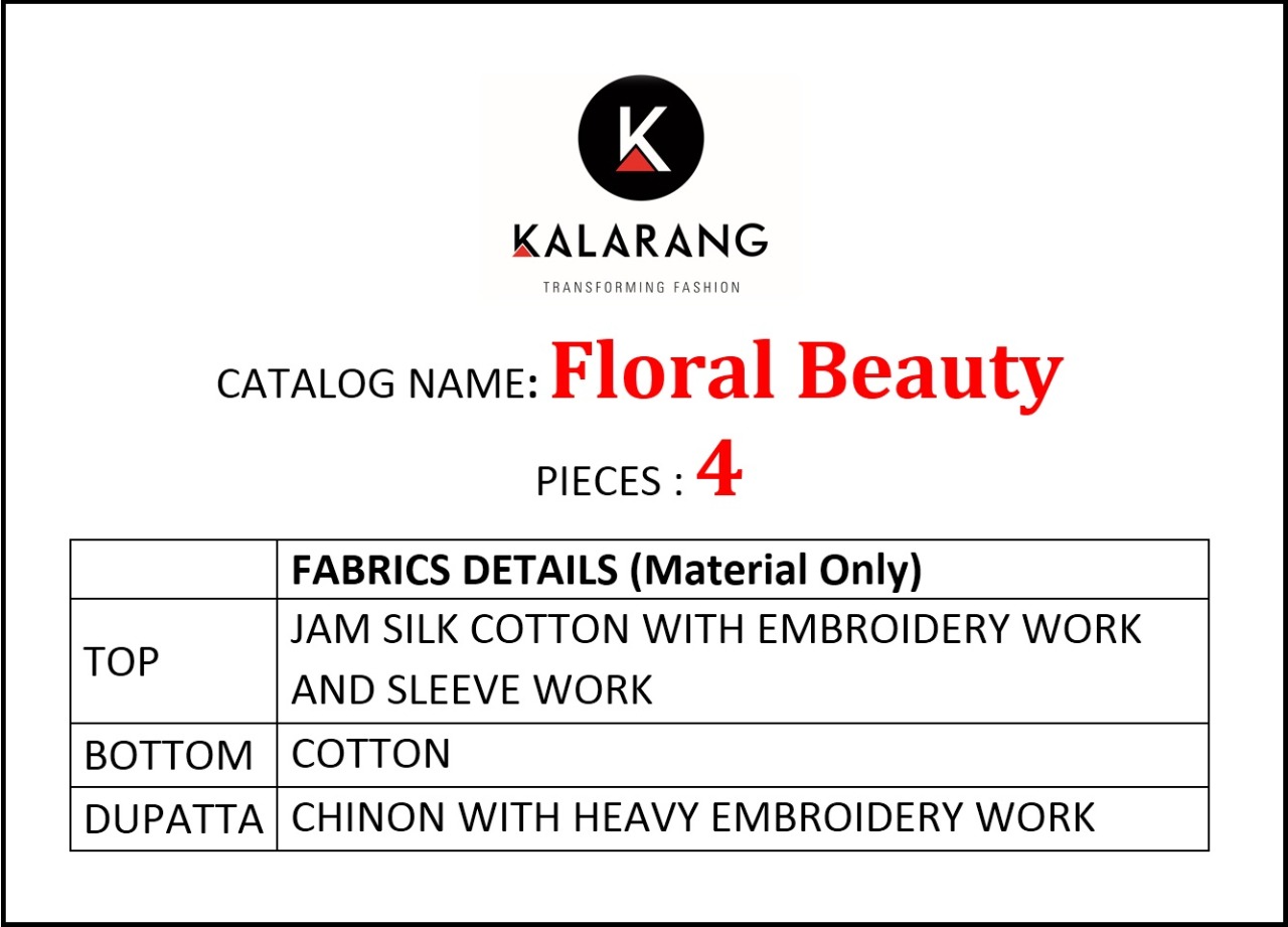 Floral Beauty By Kalarang Jam Silk Cotton Embroidery Suits Designs Online Store