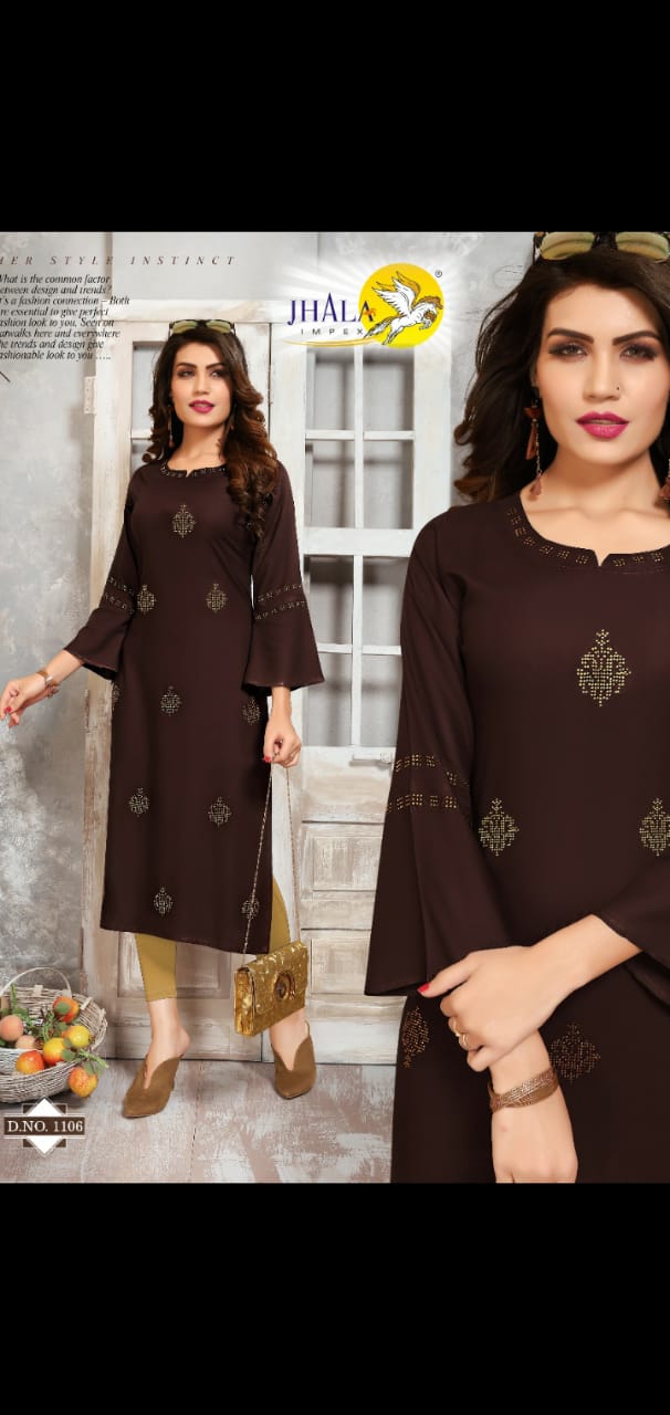 Jhala Impex Kohinor Rayon Diamond Work Long Kurtis Wholesaler