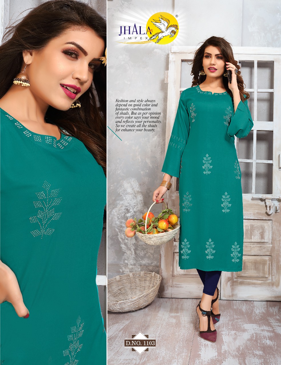 Jhala Impex Kohinor Rayon Diamond Work Long Kurtis Wholesaler