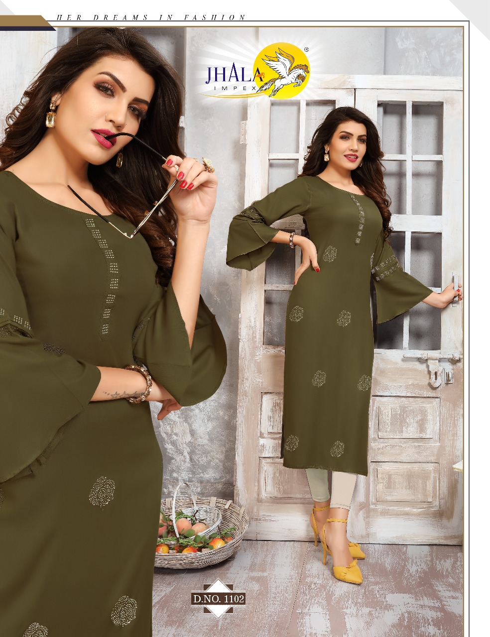 Jhala Impex Kohinor Rayon Diamond Work Long Kurtis Wholesaler