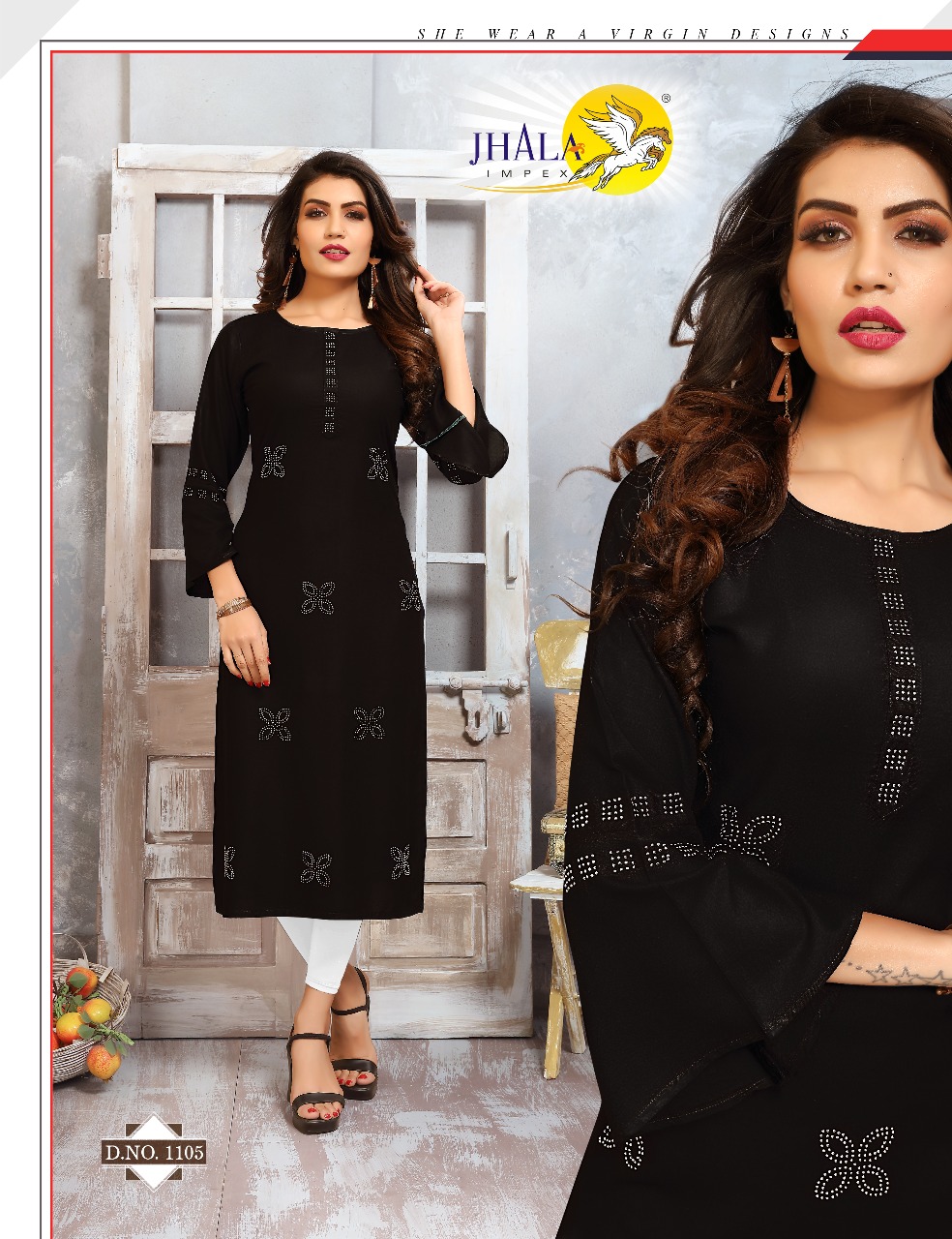 Jhala Impex Kohinor Rayon Diamond Work Long Kurtis Wholesaler