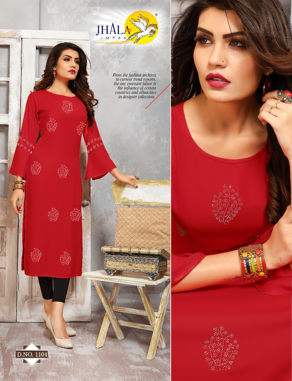 Jhala Impex Kohinor Rayon Diamond Work Long Kurtis Wholesaler