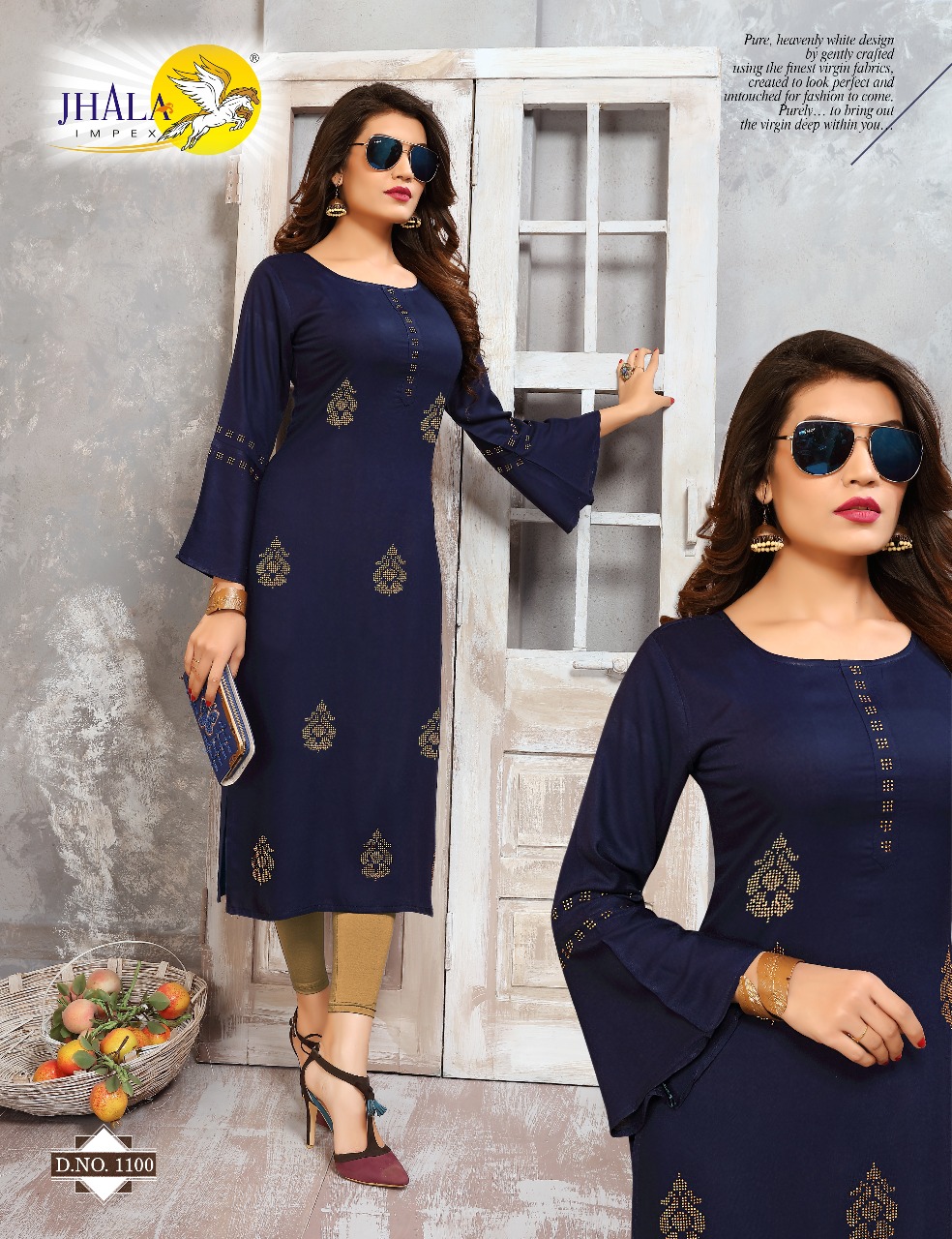 Jhala Impex Kohinor Rayon Diamond Work Long Kurtis Wholesaler