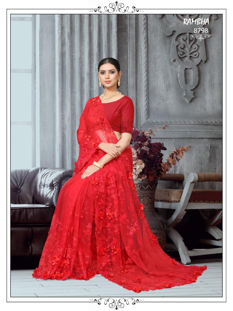 Rambha Present Bridal Net Embroidery Designer Saree Online Shopping