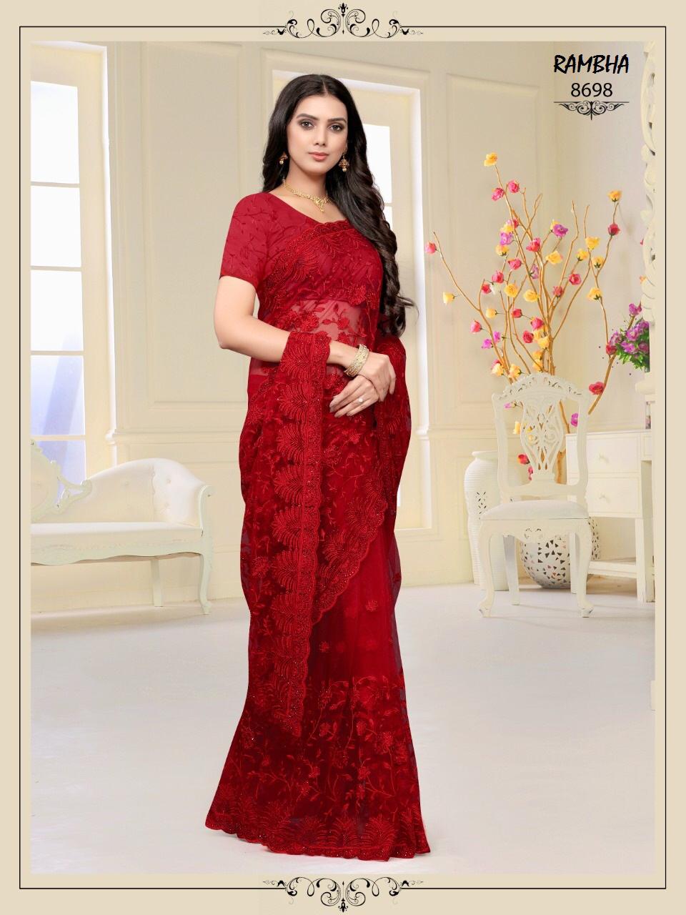 Rambha Present Bridal Net Embroidery Designer Saree Online Shopping