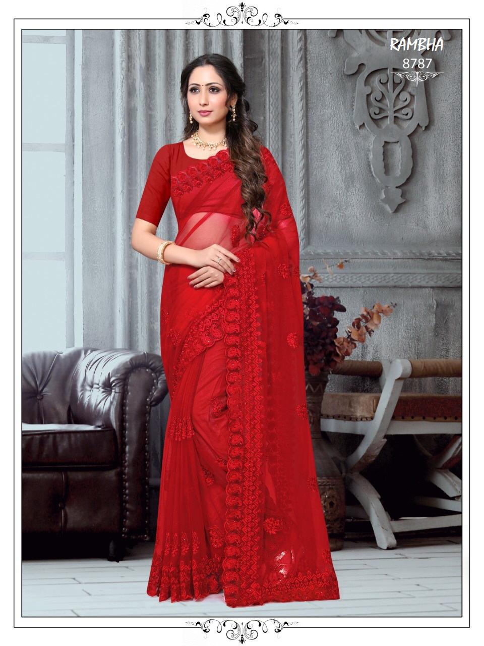 Rambha Present Bridal Net Embroidery Designer Saree Online Shopping
