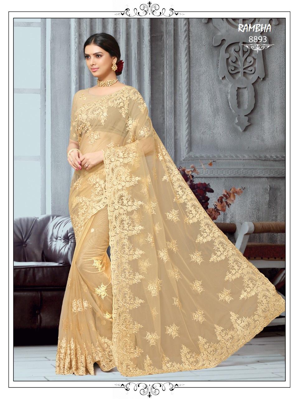 Rambha Present Bridal Net Embroidery Designer Saree Online Shopping