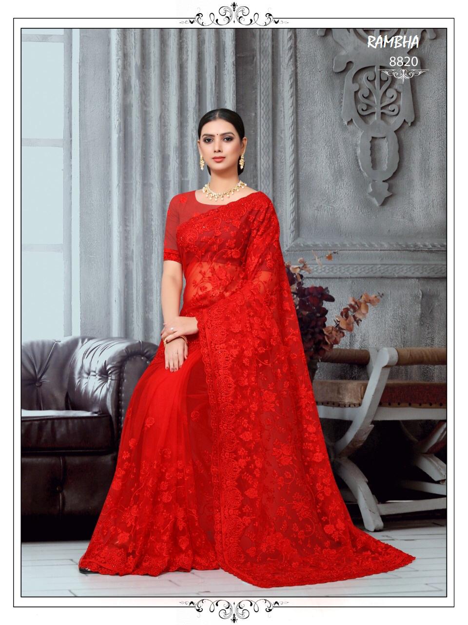 Rambha Present Bridal Net Embroidery Designer Saree Online Shopping