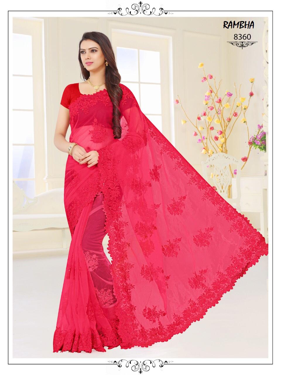 Rambha Present Bridal Net Embroidery Designer Saree Online Shopping