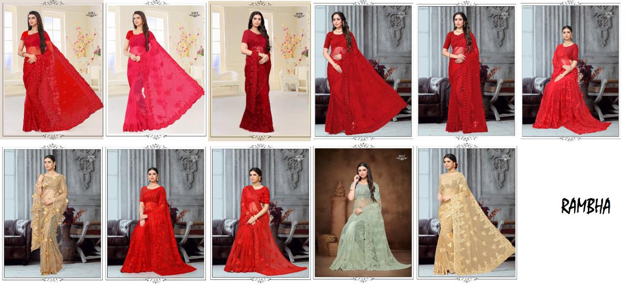 Rambha Present Bridal Net Embroidery Designer Saree Online Shopping