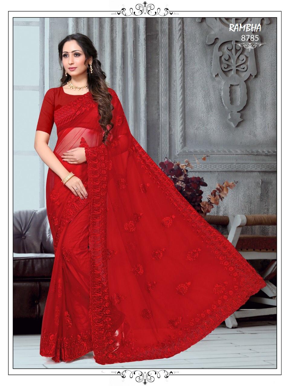 Rambha Present Bridal Net Embroidery Designer Saree Online Shopping