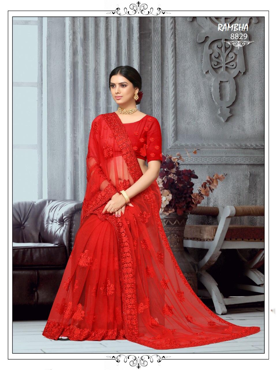 Rambha Present Bridal Net Embroidery Designer Saree Online Shopping