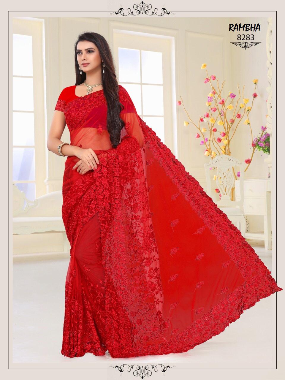 Rambha Present Bridal Net Embroidery Designer Saree Online Shopping